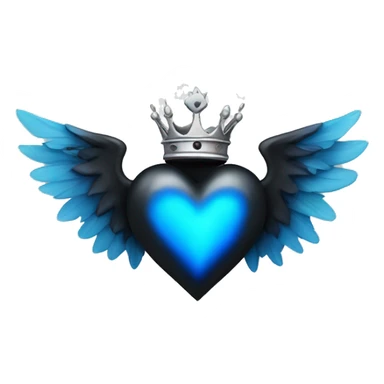 Black heart with wings and blue flames and a silver crown sticker