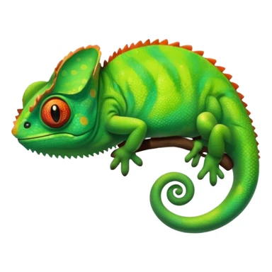 please create an animated color changing emoji that can be used as favicon . the default colour must be green and then its colour must change. the chemeleon should look to the left side. The chemeleon should look happy. The colour of the chemeleon is not changing sticker