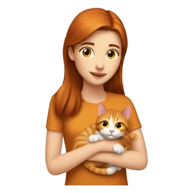Brunette girl petting a ginger cat sticker