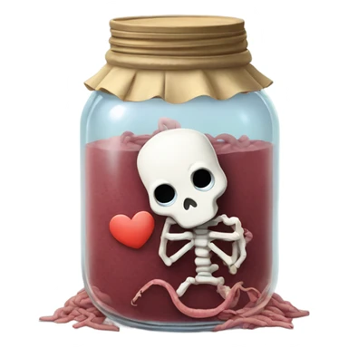 Sad jar of worms crying next to heart skeleton sticker