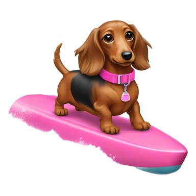 Long haired miniature dachshund red colour with pink collar waterskiing sticker