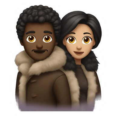 Dark haired couple in long fur coats sticker
