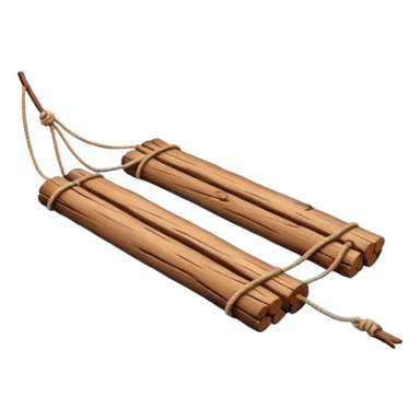 showing a simple wooden raft floating on calm blue water — made of several brown logs tied together with rope — gentle ripples around it — bright, cheerful lighting and soft shadows — minimalist, clean emoji design sticker
