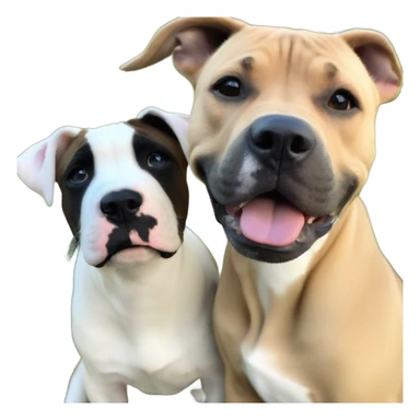 Black mouth cur puppy next to black and white smiling pit bull sticker