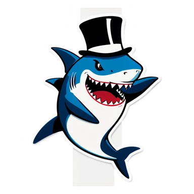 Shark with a top hat dancing around sticker