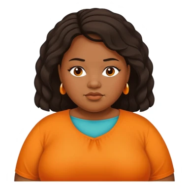 overweight black woman with organge blouse not smiling sticker