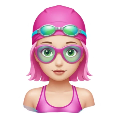 pretty girl with green eyes pink swim cap holographic swimming glasses and cute profesional swimmer pink swimsuit without her hair visible swimming sticker