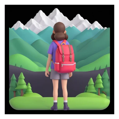 portrait of girl back packing mountains in background, close up pose sticker