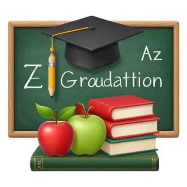 An icon featuring a chalkboard with educational equations, an apple, and a pencil, symbolizing pedagogy. The design includes a stack of books and a graduation cap, representing teaching and learning. Transparent background highlights the dedication to education and mentorship. sticker