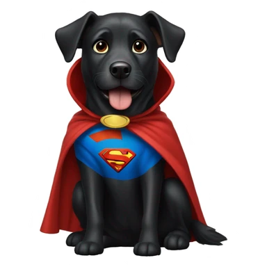 Black dog wearing Superman cape sticker
