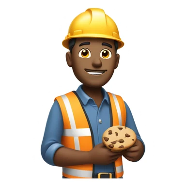 Dodgy builder holding a chocolate chip cookie sticker