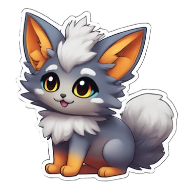 Anthro Fluffy Cool Cute Magical Elemental Shiny Colorful Neon Vibrant Colors Sparkle Kemono-style Chibi Fantasy-Animal-Fakémon-Pokémon-Hybrid Fur Sona Aesthetic Full Body Sticker sticker