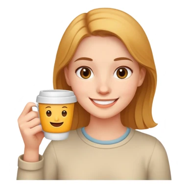 smiling girl indoors with cup sticker