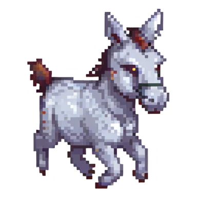 a running donkey, pixel art style sticker