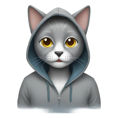 Grey cat wearing a hoodie sticker