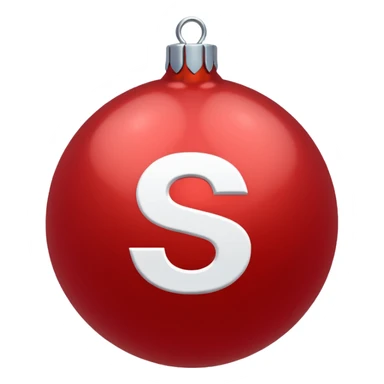 red Christmas ball with white "S" logo sticker