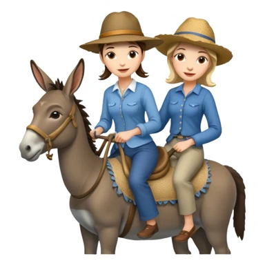 a lady on a donkey while the man is walking alongside the donkey sticker