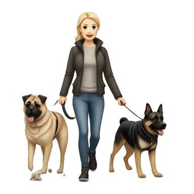 White Woman Walking two dogs. Pug and German shepherd  sticker