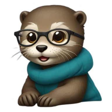 female otter with glasses use a macbook while seated against a pillow sticker