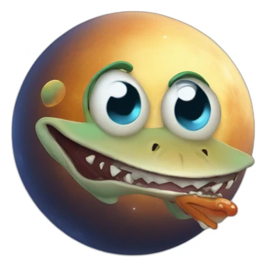 planet Mercury with a cartoon grimacing lizard face sticker