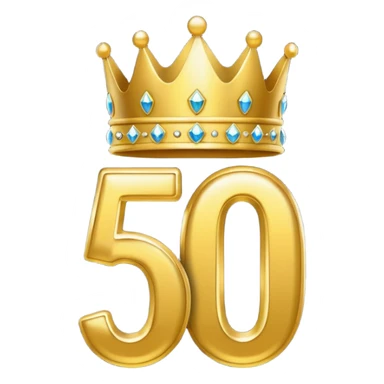 Golden "500" number with crown and sparkles, minimal emoji style sticker