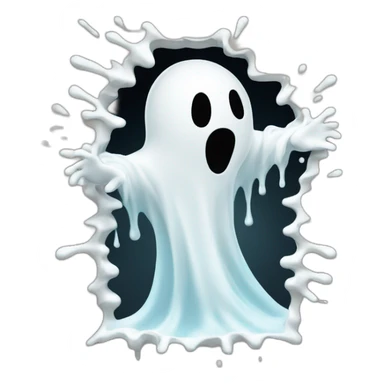 ghost stuck halfway in a wall ejecting a spray of white milky substance forward from center of body all over sticker