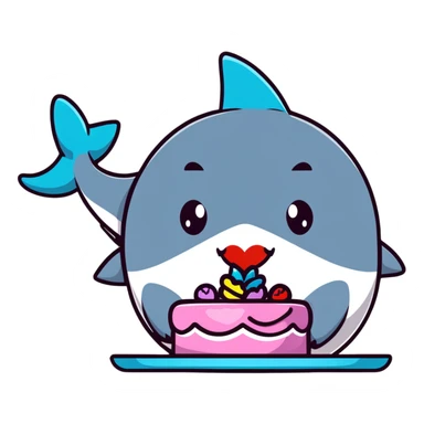 friendly shark with puckered lips kissing a decorated cake sticker