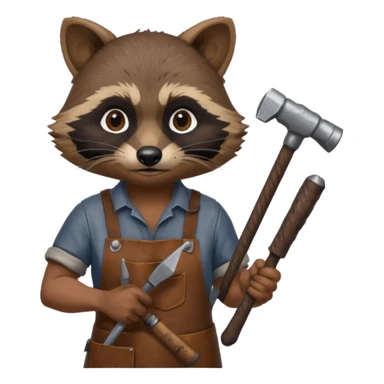 dirty blacksmith  brown racoon holding hammer sticker