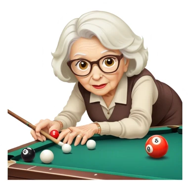 Old lady photographing billiards sticker