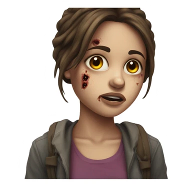 brown haired girl indoors portrait, zombie sticker