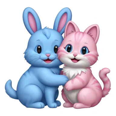 blue bunny and pink cat laughing sticker