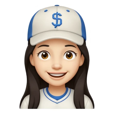 Digital illustration of a cartoon character with a big smile on its face and winking with one eye. The character has long dark hair and is wearing a white baseball cap and casual clothes. The overall style of the illustration is cute and playful. sticker