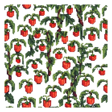 Green pepper plant with bright red bell peppers growing on stems sticker