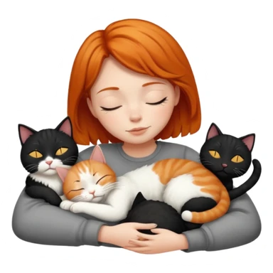 Ginger Girl short hair sleeping with two cats a black and a white bigger cat  sticker