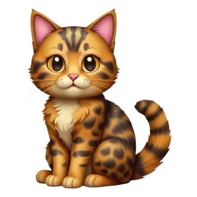 cinematic-[tortoiseshell tabby cat]-realistic-full-body-sitting-emoji,-tail-curled-playfully-around-its-paws,-head-tilted-dramatically,-scruffy-[tortoiseshell coloured]-fur,-simplified-yet-realistic-focused-features,-highly-detailed,-glowing-with-an-almost-sarcastic-glow sticker