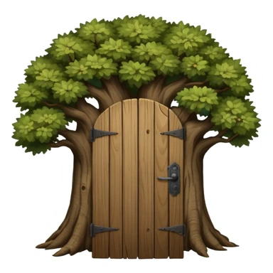 large and old dark oak tree with door sticker