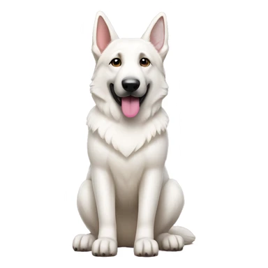 All White German shepherd sitting, full body, pink nose sticker