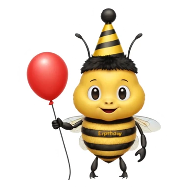 Bees with Birthday Hat, Excited bee carrying balloon sticker