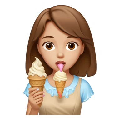 Un fille  brune au vêtement  beige qui mange une glace sticker