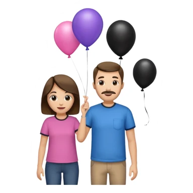 Mom in pink shirt dad in blue shirt holding black baloon happy 1 baloon sticker