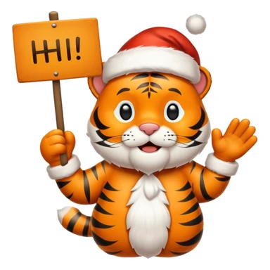 Happy Santa tiger holding a sign that says "Hi Jamie" sticker