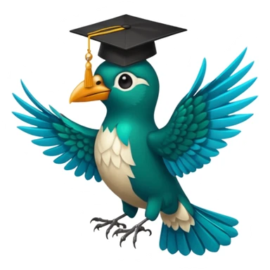 Un COLIBRÍ con birrete de graduación y que el colibrí sea turquesa oscuro, que este se vea bastante realista  sticker