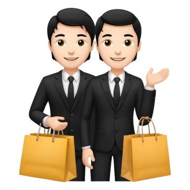 a white elegant man black hair in a black suit with clothing shopping bag sticker
