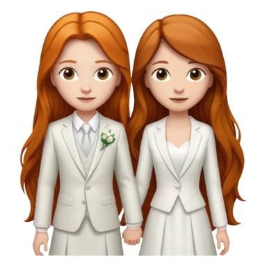 two girls getting married. one long haired ginger in a suit. one long haired brunette in a dress sticker