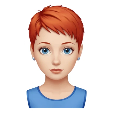27 year old white woman, red hair, pixie cut, blue eyes sticker