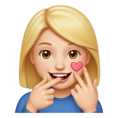 Create a blushing emoji face smiling while biting its finger in a flirty way sticker