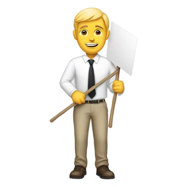 white man holding placard on stick sticker