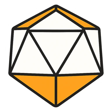 white dodecahedron with orange outline, clean and geometric icon style sticker