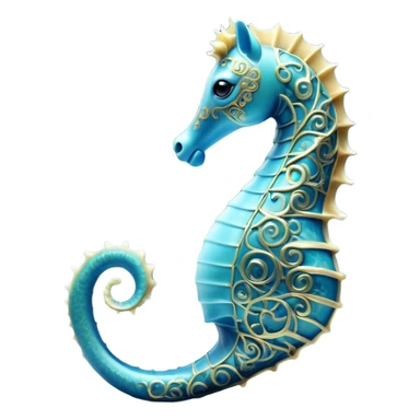 Cinematic Noble Sea Horse Portrait Emoji, Poised and elegant, with a delicate, upright body adorned with intricate, flowing patterns and a gracefully curled tail, with keen, expressive eyes, Simplified yet sharp and sophisticated features, highly detailed, glowing with a soft, aquatic luminescence, high shine, intelligent and refined, stylized with an air of ethereal marine grace, focused and poised, soft glowing outline, capturing the essence of a watchful and confident sea guardian that appears ready to drift out of the screen with effortless authority! sticker