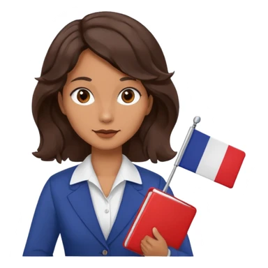 wavy dark brown hair, no glasses, fox dark eyes, with a little file in the hand, being a teacher with a board in the background with a french flag, sticker